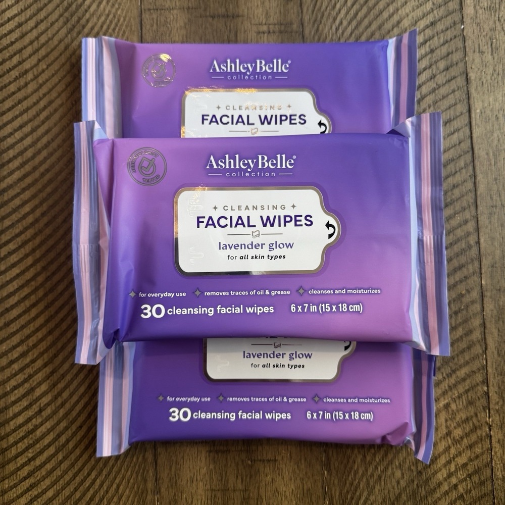 Lavender Glow 90 Cleansing Moisturizing Facial Wipes Makeup Remover 6x7"